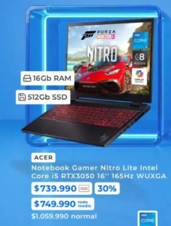 Acer - Notebook Gamer Nitro Lite Intel Core I5 Rtx3050 16" 165hz Wuxga