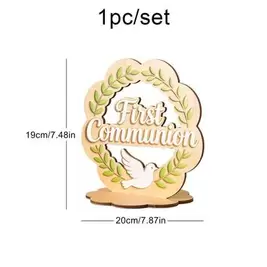 Placa de madera con cruz para decoración de mesa, "Primera Comunión Que Dios bendiga Fe Esperanza Amor", adecuada para la Comunión católica cristiana, ceremonia de