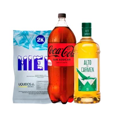 Pack Pisco Alto del Carmen 35° 1lt + Coca cola Zero 3lt + Hielo 2kg$9.990$12.290