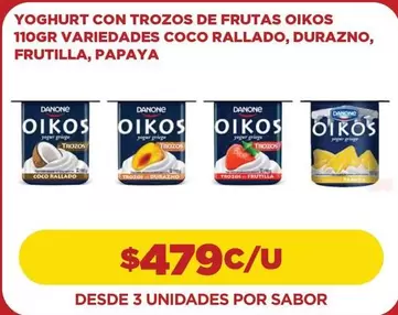 Danone - Yoghurt Con Trozos De Frutas Oikos 110gr Variedades Coco Rallado, Durazno, Frutilla, Papaya