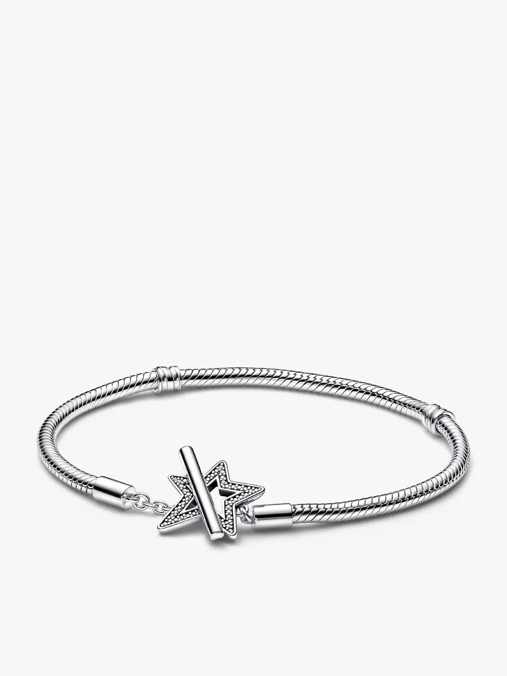 Brazalete cadena de serpiente Estrella asimétrica con barra T Pandora Moments