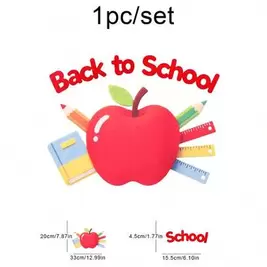 -13%BIENVENIDA de vuelta a la temporada escolar Decoración de fiesta Conjunto de telón de fondo Pegatina de puerta de aula Pancarta de celebración festiva con mochila, lápiz, autobús escolar, manzana, hoja de arce y artículos de papelería