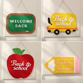 -10%Decoración de pared colgante para puerta de fiesta de bienvenida al regreso a la escuela, decoración de fiesta festiva con pizarra, manzana, autobús escolar y lápiz, adorno colgante