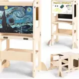 Torre De Aprendizaje Montessori 3 En 1 Plegable Con Pizarra Madera
