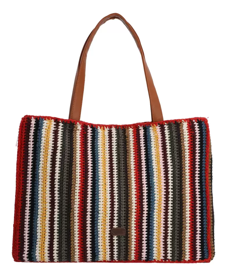 Cartera Algodon Organico Mujer Crochet Mar Tote Multicolor