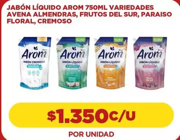 Arom - Jabón Líquido Variedades Avena Almendras, Frutos Del Sur, Paraiso Floral, Cremoso