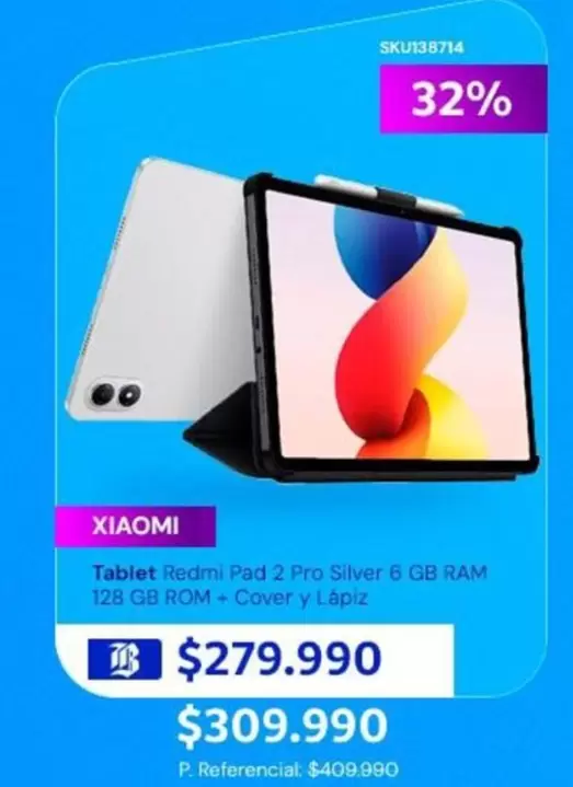 Xiaomi - Tablet Redmi Pad 2 Pro Silver 6 GB RAM 128 GB Rom - Cover Y Lapiz
