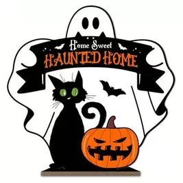NEW1 Set Decoración de Escritorio de Halloween, Decoración Temática de Halloween de Madera, Diseño de Calabaza, Fantasma y Gato Negro, Celebración de Fiesta de Cosecha, Decoración de Halloween, Feliz Halloween, Decoración Festiva