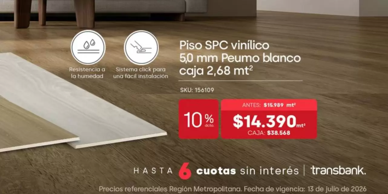 PISO SPC VINTILICO 50mm PEUMO BLANCO CAJA 2.68 Mt