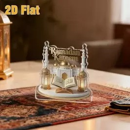 -5%Últimos 2 díasAdorno acrílico 3D de Ramadán, con una mezquita blanca y dorada con alminares abovedados, un libro sagrado abierto con caligrafía y el texto "Ramadán Kareem". La pieza de acrílico transparente evoca la atmósfera de Ramadán, sirviendo como