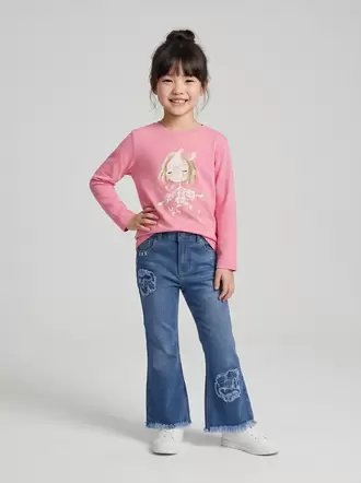 Jeans niña acampanado con flores