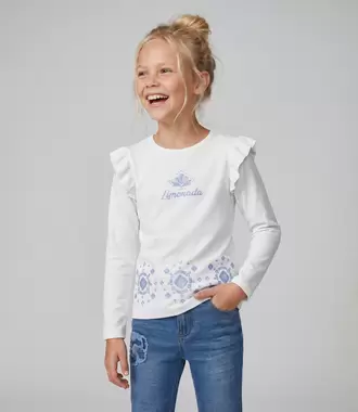 Polera niña acanalada con bordado