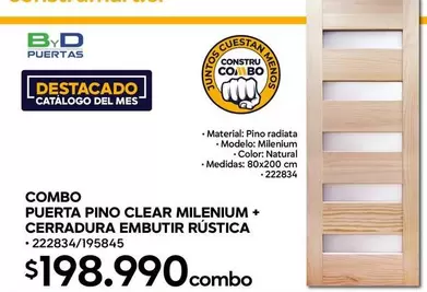 Clear - Combo Puerta Pino + Cerracua Embutir Rustica