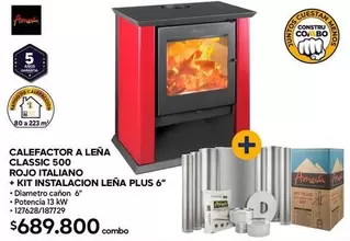 KW - Calefactor A Leña Classic 500 Rojo Italiano + Kit Instacion Leña Plus 6