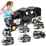 Camion de Policia Transportador 7 en 1 con Luces y Sonido