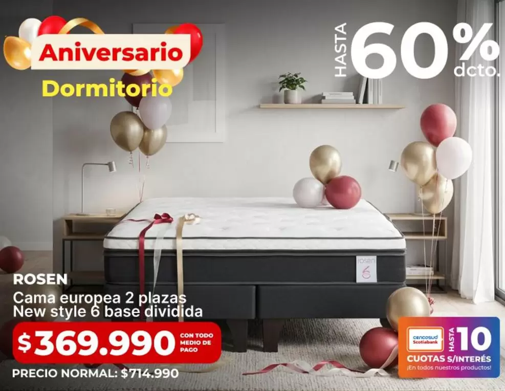 Rosen - Cama Europea 2 Plazas New Style 6 Base Dividida
