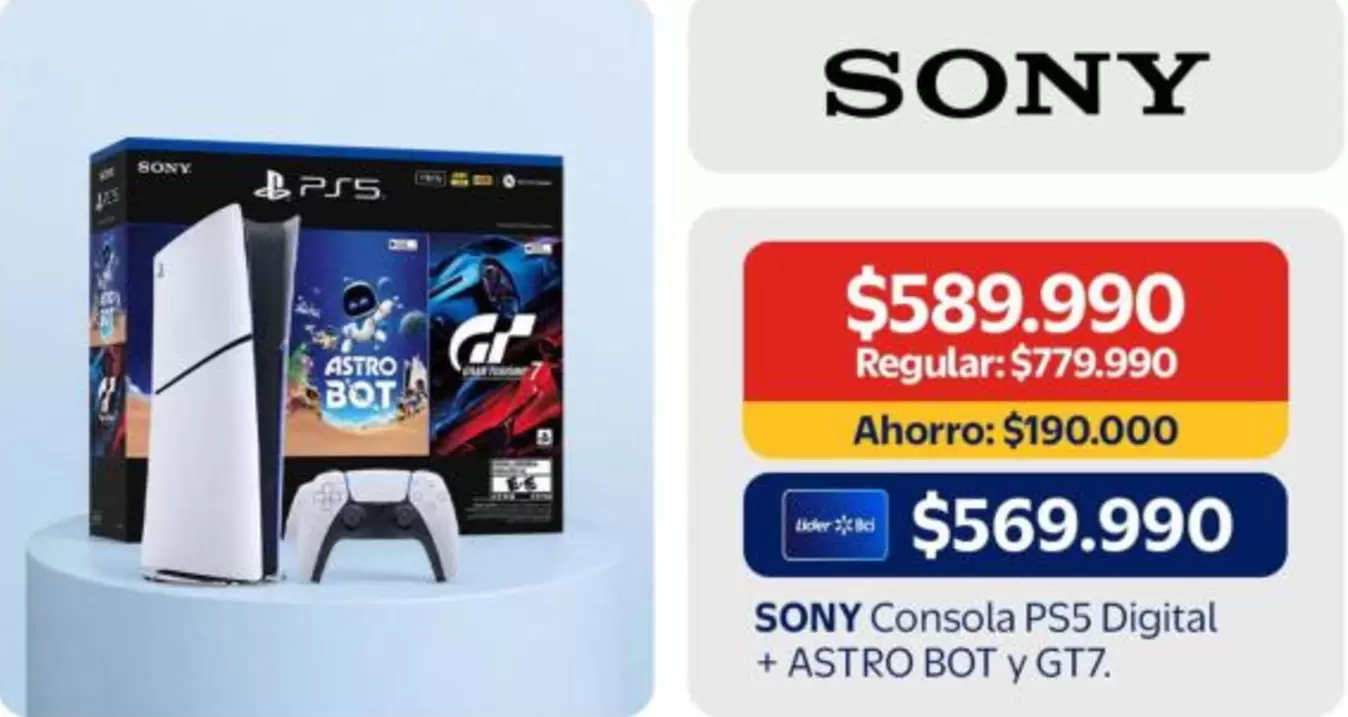 SONY - Consola PS5 Digital + Astro bot y GT