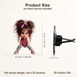 -3%Clip de ventilación de coche acrílico 2D con diseño de niña enojada linda, adorno de decoración interior de coche de dibujos animados sin aceite de fragancia, se puede añadir fragancia, regalo de cumpleaños y festivo para niñas y mejores amigas, acceso