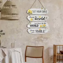 -2%2D Plano, Set de 1 pieza/4 piezas Decoración de Pared de Madera Inspiradora - "Deja que tu sonrisa cambie el mundo / Pero no dejes que el mundo cambie tu sonrisa" - Adecuado para decoración de habitación de primavera/verano, decoración estilo granja co