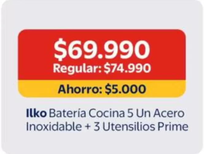 Ilko - Bateria Cocina 5 Un Acero Inoxidable + 3 Utensilios Prime