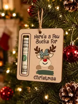 NEW1pc Christmas Reindeer Wooden Cash Gift Card Ornament, Rolled Dollar Bill Holder Christmas Tree Hanging Tag, Suitable For Holiday Gifts, Christmas Party, Home Tree Decoration And Creative Surprise Gifts