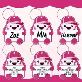 NEW6 Sets Softball Theme Luggage Tags, Party Hanging Decor Labels For Boys And Girls, PVC Cards With Stainless Steel Painted Wire Rings, 3.3 Inch Travel Suitcase Name Tags