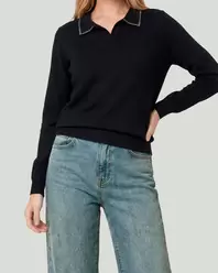 Sweater Mujer Luciana Relaxed Cuello En V Tipo Camisa Manga Caída Negro Lineatre