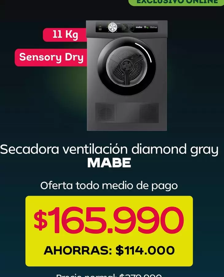 Mabe - Secadora Ventilacion Diamond Gray