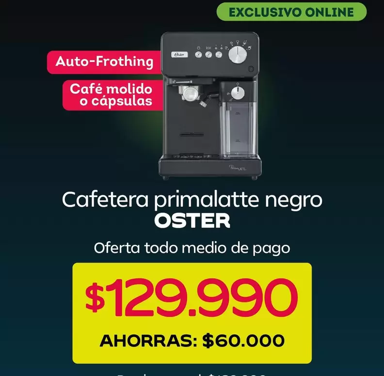 Oster - Cafetera primalatte negro