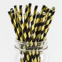Bombilla Papel Rayas Neg/Dor Met 12 Uni