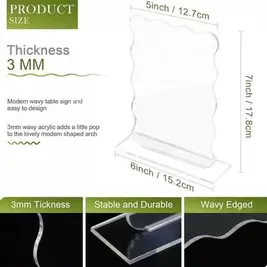 Wavy Edge Clear Acrylic Table Sign With Stand, Blank DIY Writing Tabletop Plaque For Wedding Table Number, Restaurant Menu, Party Event Decor