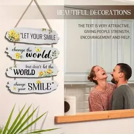 -4%Last 3 days2D Flat, 1pc/4pcs Set Inspirational Wooden Wall Decor Sign - "Let Your Smile Change The World / But Don't Let The World Change Your Smile" - Suitable For Spring/Summer Room Decor, Farmhouse Style Decor With Floral Accents, Reusable Wood Slog