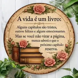 -17%2D Flat Decorative Aluminum Sign And Plaque, 1 Round Piece With Portuguese Proverb "Life Is A Book", Perfect For Holiday Sign, Novelty Gift, Round Sign, Spring And Door Decor, Home And Room Decor, Farmhouse Style