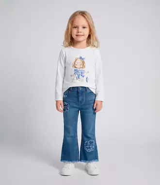 Jeans bebé acampanado con flores
