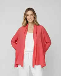 Tapado Mujer Lidonia Relaxed fit Solapa Manga 3/4 con caída recta Coral Lineatre