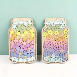 Wooden Reward Jar, 45 Stars And Flowers, Hollow Positive Reinforcement Behavior Chart Base Management Tool Decorative Reward System, For Teacher School Classroom Supplies, School Supplies, Back To School, Home Decor, Party Decor