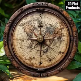2D Flat Vintage Nautical World Map Metal Wall Art - 8x8 Inch Round Decorative Plaque With Compass Rose, Suitable For Coastal Home Decor In Living Room, Bar, Kitchen, Office - Perfect Holiday Gift, Nautical Style Decor, Cafe Decor, Antique Aesthetics, Fine