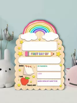 1pc Student First Day Of School Decorative Sign, Record Name And Other Information, Charming Rainbow Pencil Apple Design Back To School Sign, Suitable For Back To School Season Gift