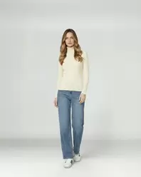 Sweater Mujer Josefa Slim Fit Cuello Alto Redondo Manga Ajustada Crudo Lineatre