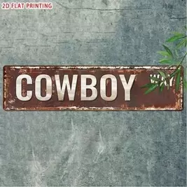 1pc Vintage Style Cowboy Road Decorative Sign - A Simple Metal Tin Wall Plaque, Suitable For Home, Street, Shop, Garage, Bar, Farm, Garden Decoration Christmas Decorations Home Christmas Gifts Christmas Decor