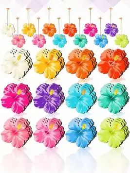 Spring Floral Decor Bamboo Hanging Ornaments, DIY Craft Supplies, Tropical Flowers, Hawaiian Flowers, Party Decorations, Wreath Decor, Pre-Drilled With Ropes For Wall, Window Decoration, Summer Party Supplies,1/6/12pcs