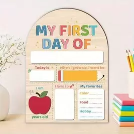 -4%1pc First Day Of School Wooden Decor - Name, Goal, Food Preference - Classroom Or Home Desk Decoration - Elementary School - Battery-Free - Educational Birthday Party Decor - Wooden Desktop Display, Fun Design, Durable Wood