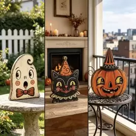 -25%3-Piece Vintage Distressed Wooden Halloween Tabletop Decor, Mummy Ghost Candy Corn Tiered Tray Sign, Cute Spooky Farmhouse Style Fireplace Autumn Indoor Party Home Decor Gift