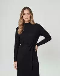 Vestido Mujer Pilar Largo Cuello Medio Alto. Redondo Cierre Sin Cierre Negro Lineatre
