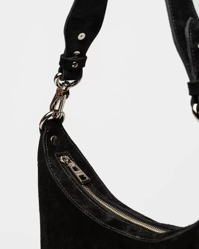 Cartera al hombro Luna en cuero gamuza