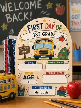 -4%DIY Wooden First Day Of School Milestone Sign, School Bus And Academic Print Design, Wooden Commemorative Board, Suitable For All Grades, Perfect For Back To School, School Gifts, Photo Props, Classroom Attendance Records And Parent Keepsakes
