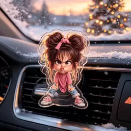 -4%Cute Angry Girl Cartoon 2D Acrylic Car Air Vent Clip, No Fragrance Liquid, Can Add Your Own Scent, Car Interior Fragrance Ornament, Birthday Holiday Gift For Girls And Best Friends, Practical Car Decor Accessory