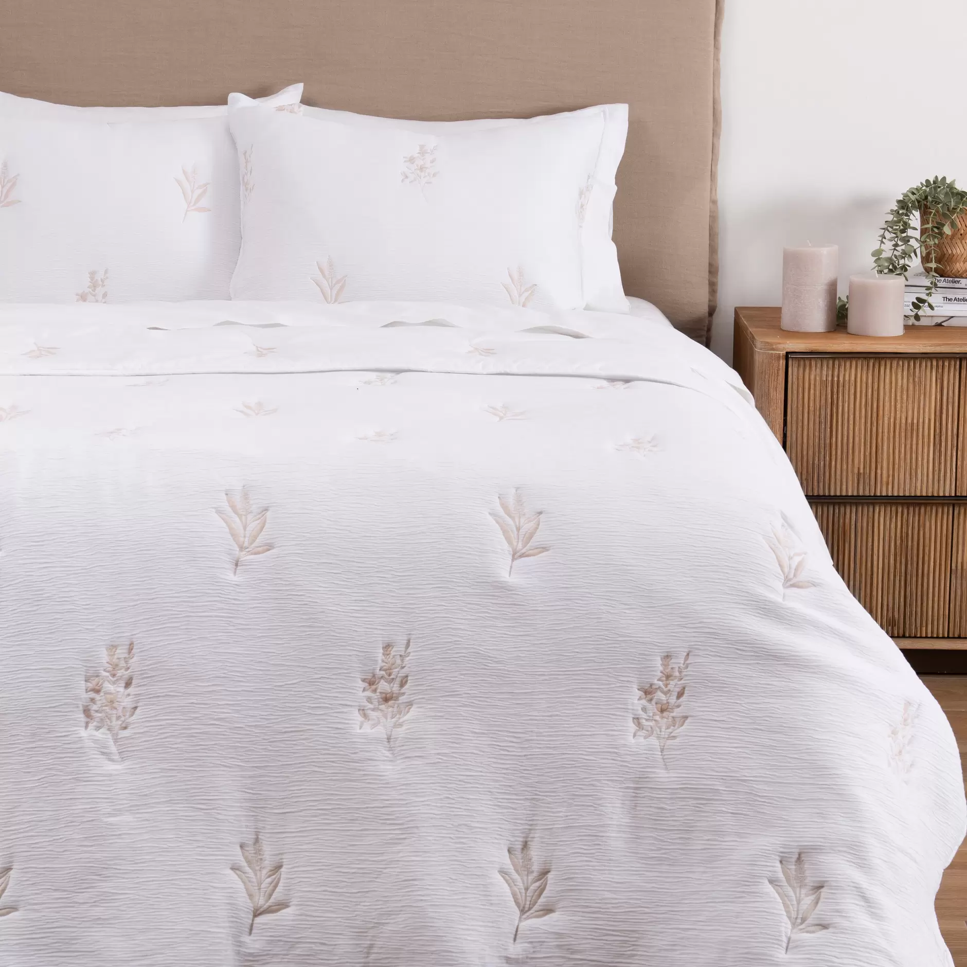 Cubrecama Quilt Bordado Espiga King Blanco