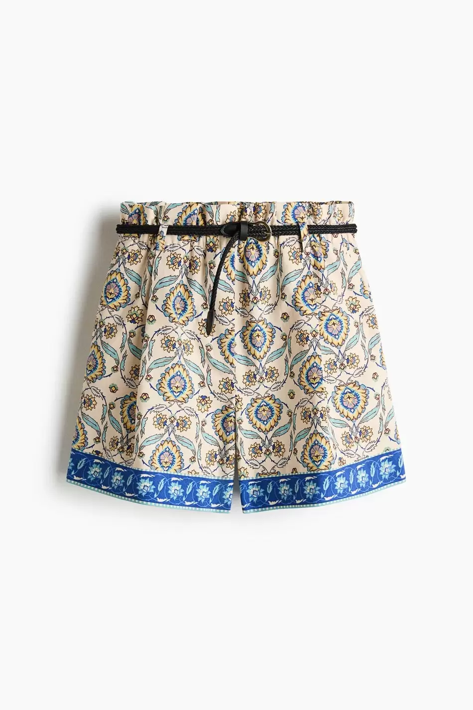 Shorts en mezcla de lino con cinturón