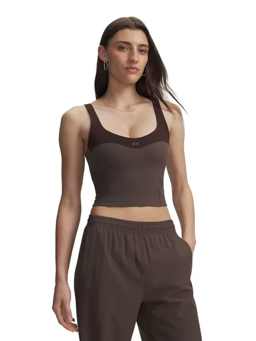 Polera sin manga UA Motion Colorblock café para mujer